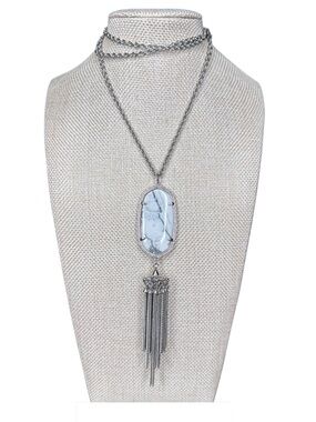 Kendra Scott Silver Howlite Oval Pendant Necklace with Tassel